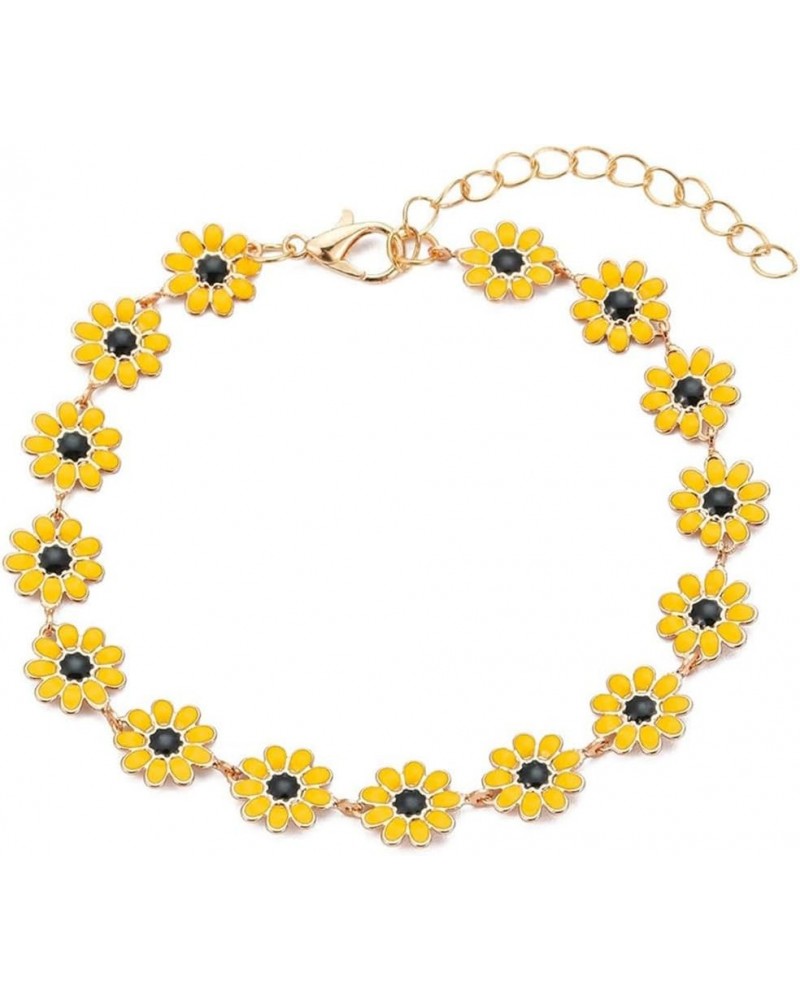 Little Daisy Flower Sunflower Bracelet for Women Girls Dainty White Yellow Multicolor Flower Chain Bracelet Summer Beach Jewe...