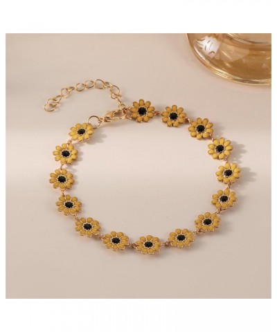 Little Daisy Flower Sunflower Bracelet for Women Girls Dainty White Yellow Multicolor Flower Chain Bracelet Summer Beach Jewe...