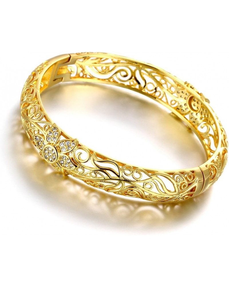 Gold Plated Filigree Pattern Crystal Bangle Bracelets for Women Creative Design Floral Hollow Pattern Gold Plated $11.99 Brac...