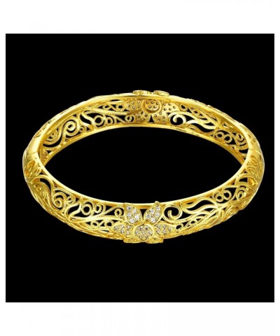 Gold Plated Filigree Pattern Crystal Bangle Bracelets for Women Creative Design Floral Hollow Pattern Gold Plated $11.99 Brac...