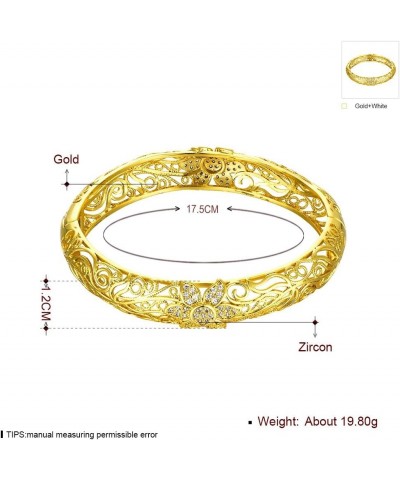 Gold Plated Filigree Pattern Crystal Bangle Bracelets for Women Creative Design Floral Hollow Pattern Gold Plated $11.99 Brac...