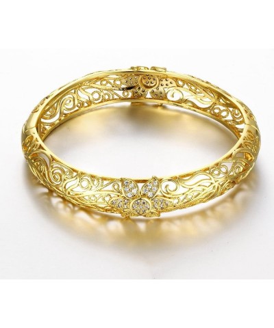 Gold Plated Filigree Pattern Crystal Bangle Bracelets for Women Creative Design Floral Hollow Pattern Gold Plated $11.99 Brac...