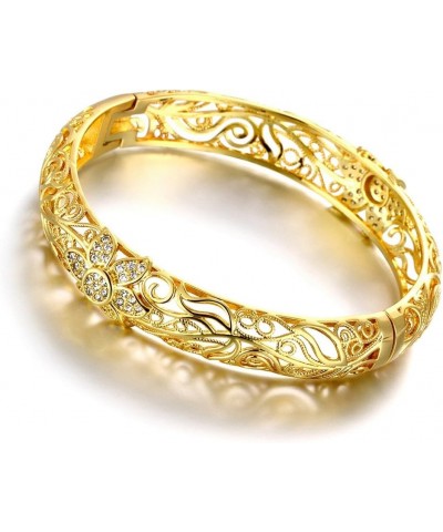 Gold Plated Filigree Pattern Crystal Bangle Bracelets for Women Creative Design Floral Hollow Pattern Gold Plated $11.99 Brac...