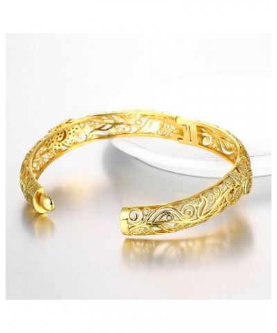 Gold Plated Filigree Pattern Crystal Bangle Bracelets for Women Creative Design Floral Hollow Pattern Gold Plated $11.99 Brac...