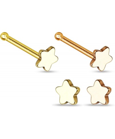 20g Surgical Steel Star Top Nose Stud (Choose Quantity/Color) 2pcs Gold & Rose Gold $9.68 Body Jewelry