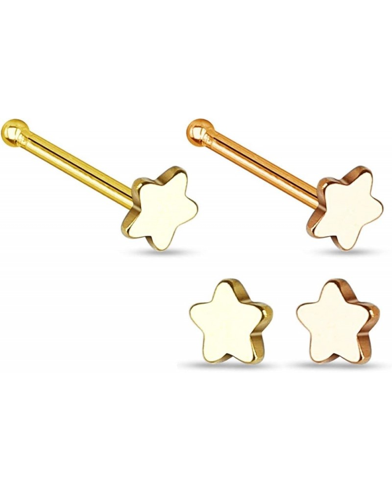 20g Surgical Steel Star Top Nose Stud (Choose Quantity/Color) 2pcs Gold & Rose Gold $9.68 Body Jewelry