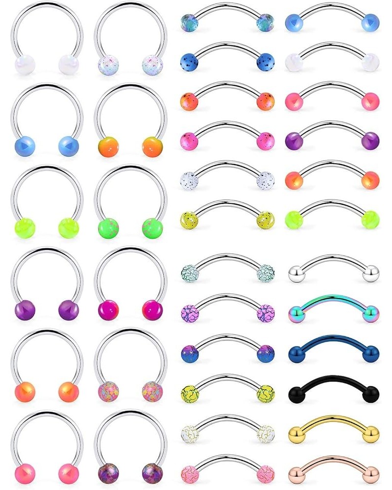 36pcs 16G Rook Earrings Stainless Steel Daith Tragus Septum Piercing Curved Barbell Eyebrow Rings Horseshoe Hoop Earring Cart...