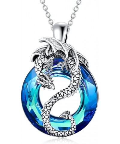 Dragon Necklace Sterling Silver Wyvern Necklace with Crystal Jewelry Gift for Women Girl Blue $24.20 Necklaces