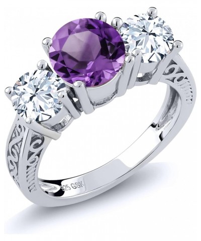 925 Sterling Silver Purple Amethyst and White Topaz 3 Stone Ring For Women (2.10 Cttw, Gemstone Birthstone, Available In Size...