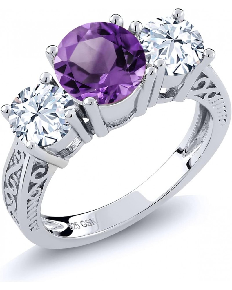 925 Sterling Silver Purple Amethyst and White Topaz 3 Stone Ring For Women (2.10 Cttw, Gemstone Birthstone, Available In Size...