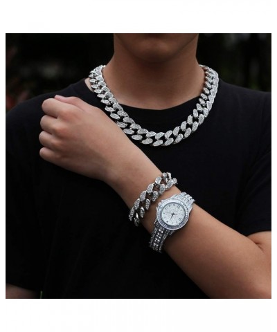 20mm Hip Hop Iced Out Diamond Bracelet Necklace Chain for Men Women Gold Plated Miami Cuban Link Chain Choker Bangle Gold Sil...