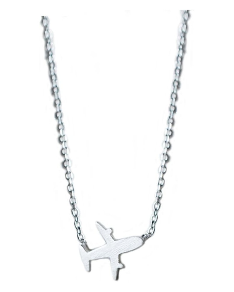 Original Frosted Women's Airplane 925 Sterling Silver Collar Necklace $12.41 Necklaces