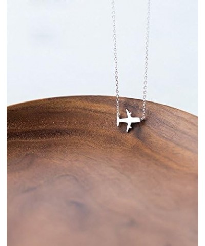 Original Frosted Women's Airplane 925 Sterling Silver Collar Necklace $12.41 Necklaces