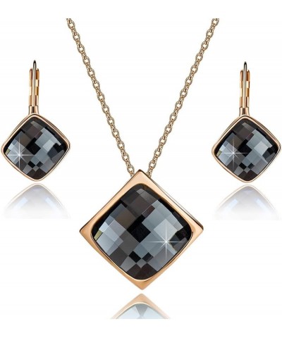 Square Austrian Crystal Necklace Earrings for Women Fashion 18K Gold Plated Hypoallergenic Jewelry Set Black $14.52 Jewelry Sets