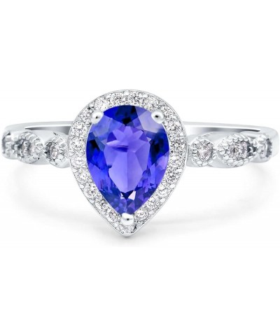 Halo Pear Shape Wedding Engagement Ring Round Simulated Cubic Zirconia 925 Sterling Silver Simulated Tanzanite CZ $14.81 Rings