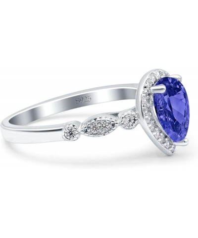 Halo Pear Shape Wedding Engagement Ring Round Simulated Cubic Zirconia 925 Sterling Silver Simulated Tanzanite CZ $14.81 Rings