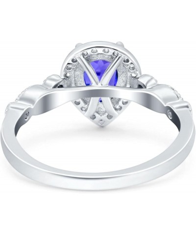 Halo Pear Shape Wedding Engagement Ring Round Simulated Cubic Zirconia 925 Sterling Silver Simulated Tanzanite CZ $14.81 Rings