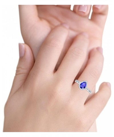 Halo Pear Shape Wedding Engagement Ring Round Simulated Cubic Zirconia 925 Sterling Silver Simulated Tanzanite CZ $14.81 Rings