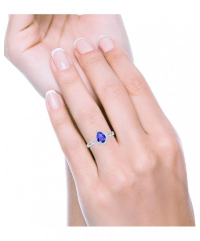 Halo Pear Shape Wedding Engagement Ring Round Simulated Cubic Zirconia 925 Sterling Silver Simulated Tanzanite CZ $14.81 Rings