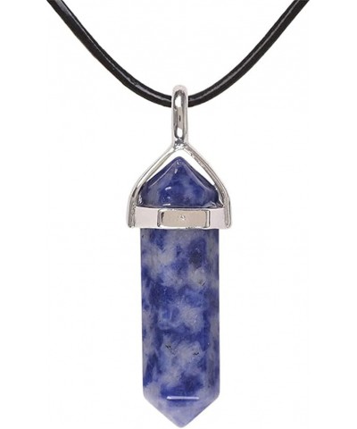 Natural Gemstone Hexagonal Pointed Reiki Chakra Pendant Genuine Leather Necklace 18 Inch Blue Spot Jasper $6.83 Necklaces