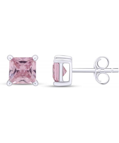 Princess Cut Simulated Pink Sapphire Solitaire Stud Earrings In 14K Gold Over Sterling Silver White-gold-plated-silver $23.52...