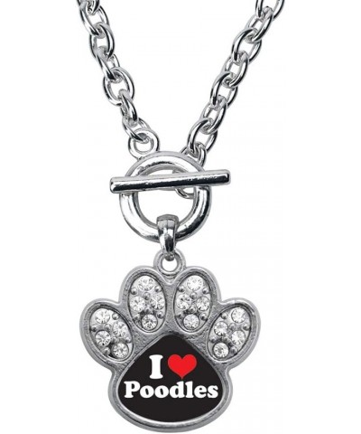 Silver Pave Paw Charm 18 Inch Necklace with Cubic Zirconia Jewelry I Love Poodles $10.00 Necklaces