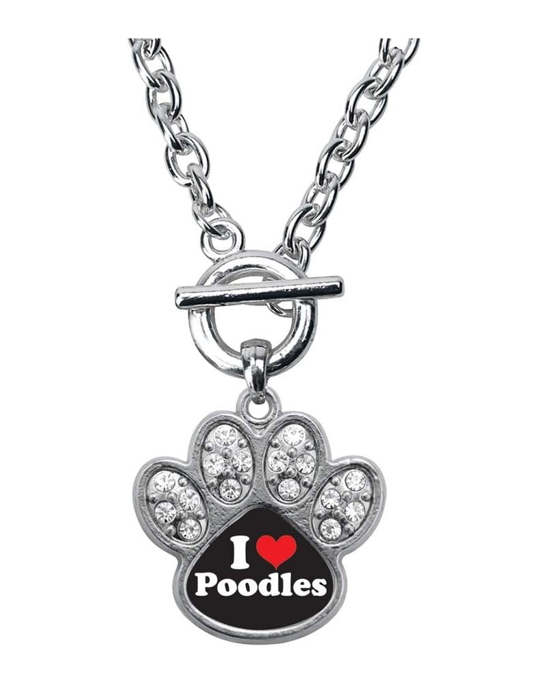 Silver Pave Paw Charm 18 Inch Necklace with Cubic Zirconia Jewelry I Love Poodles $10.00 Necklaces