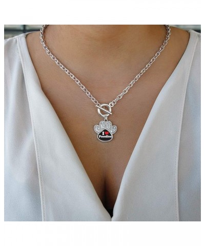 Silver Pave Paw Charm 18 Inch Necklace with Cubic Zirconia Jewelry I Love Poodles $10.00 Necklaces