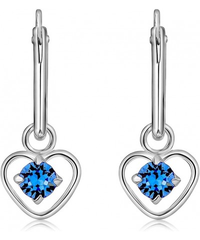 925 Sterling Silver TINY/VERY SMALL Endless Hoops/Sleepers Earrings and Dangling Heart with 3 mm Crystals from Swarovski Elem...