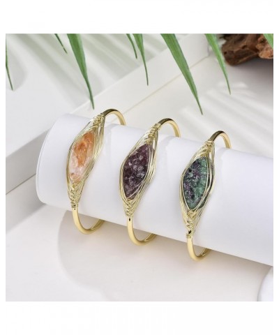 Golden Cuff Bangle Handmade Wrapped Gemstone Cuff Bracelet Devil's Eye Healing Crystal Bright Eyes Bracelet A5 $10.06 Bracelets