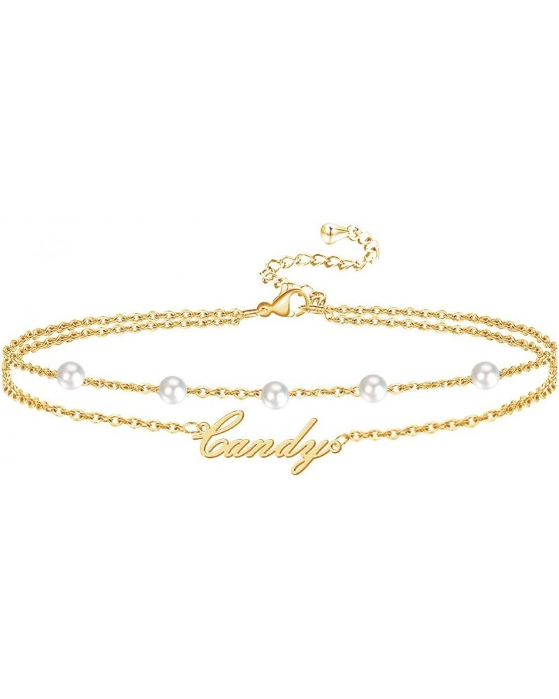 Layer Name Anklet Personalized for Women, 18K Gold Plated Custom Link Chain Anklet Bracelet Adjustable Beach Bracelet for Wom...