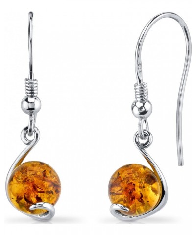 Genuine Baltic Amber Dangle Earrings for Women 925 Sterling Silver, Round Spherical Shape, Rich Cognac Color, Fishhooks $22.5...