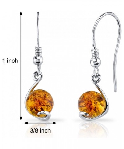 Genuine Baltic Amber Dangle Earrings for Women 925 Sterling Silver, Round Spherical Shape, Rich Cognac Color, Fishhooks $22.5...