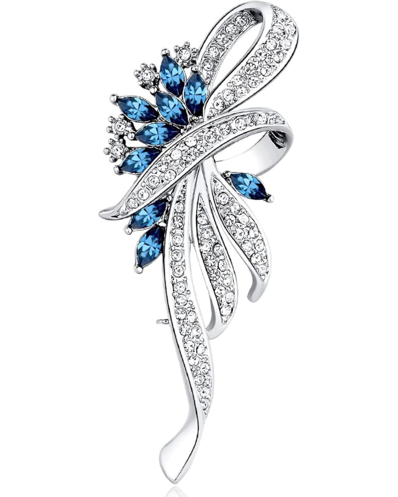 Crystals Brooch "Blue Enchantress” Platinum Plated Elegant Dance Fashion Pin Gift for Women Girls for Clothing Bag Decor - (B...