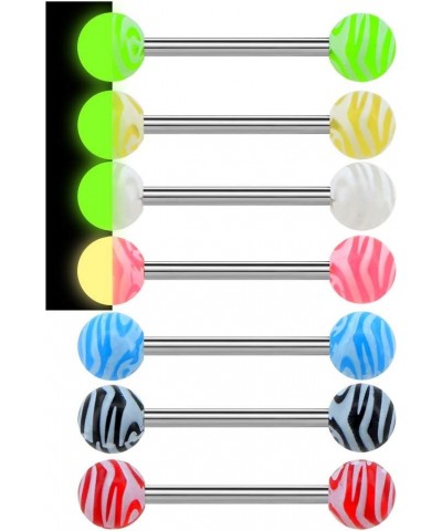 7Pcs 14G 316L Stainless Steel Tongue Bars Candy Color Tongue Piercings Glow in The Dark Tongue Barbell $8.54 Body Jewelry