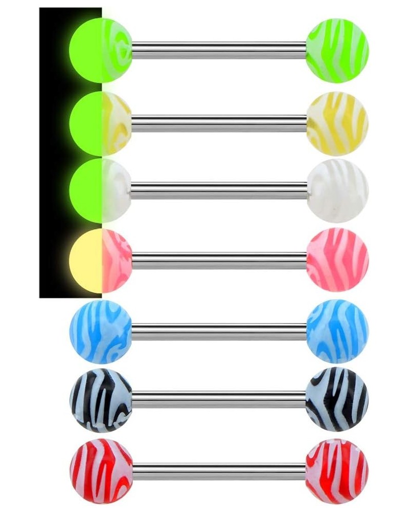 7Pcs 14G 316L Stainless Steel Tongue Bars Candy Color Tongue Piercings Glow in The Dark Tongue Barbell $8.54 Body Jewelry