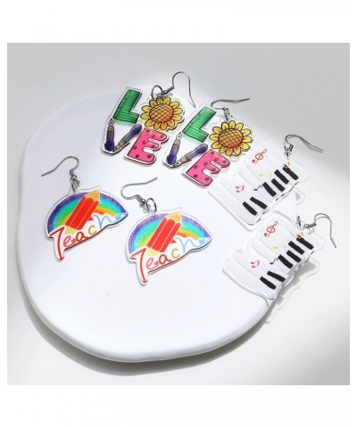 Colorful Teacher Earrings for Women Girls - Acrylic Rainbow Pencil Dangle Earrings School Gift Piano Keys Earrings $5.12 Earr...