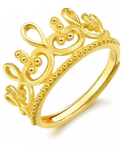 999.9 24K Solid Gold Price-by-Weight 4.49g Gold Crown Ring for Women 90224R | Size: Adjustable $154.56 Rings