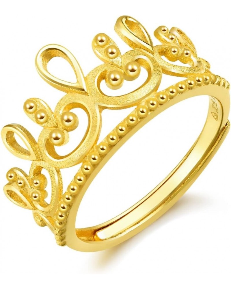 999.9 24K Solid Gold Price-by-Weight 4.49g Gold Crown Ring for Women 90224R | Size: Adjustable $154.56 Rings