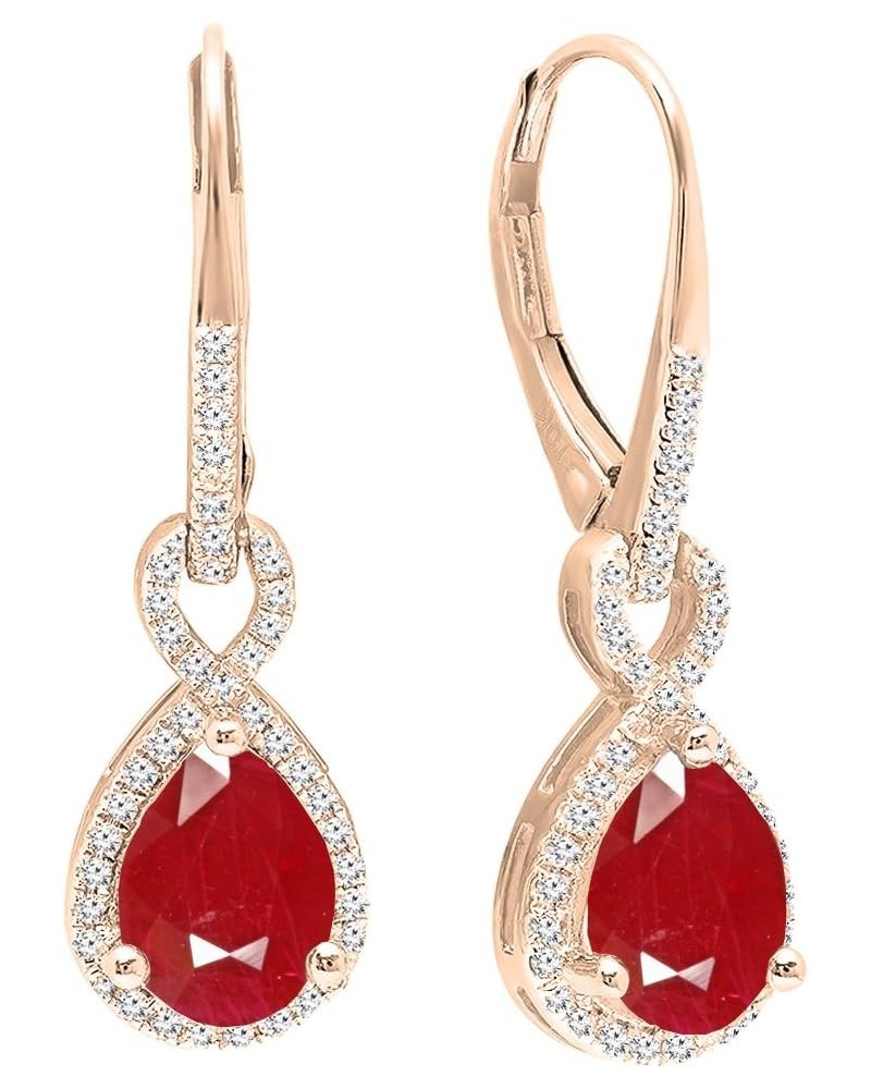 10K 8X6 MM Each Pear Lab Created Gemstone & Round Diamond Ladies Teardrop Dangling Earrings, Rose Gold Created Ruby $132.68 E...