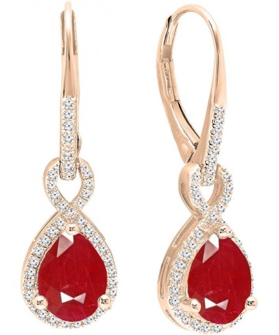 10K 8X6 MM Each Pear Lab Created Gemstone & Round Diamond Ladies Teardrop Dangling Earrings, Rose Gold Created Ruby $132.68 E...