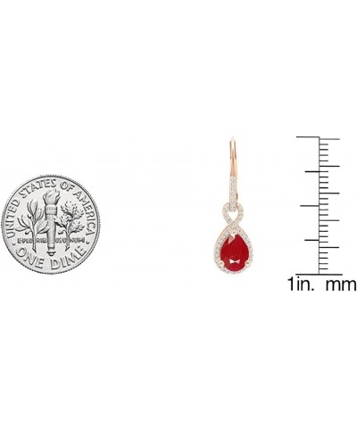 10K 8X6 MM Each Pear Lab Created Gemstone & Round Diamond Ladies Teardrop Dangling Earrings, Rose Gold Created Ruby $132.68 E...