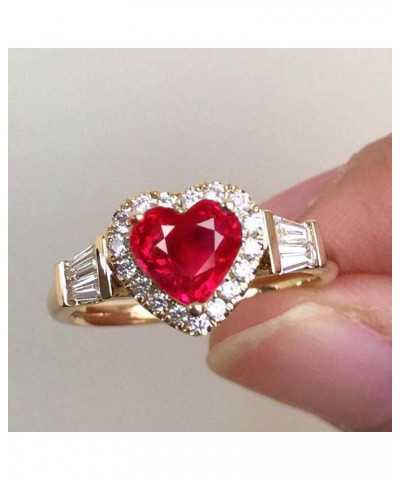 Lady Heart Gemstone Engagement Rings for Lady Inlaid Zircon Rhinestone Bridal Wedding Bands Exquisite Jewelry (Red, 9) Black,...