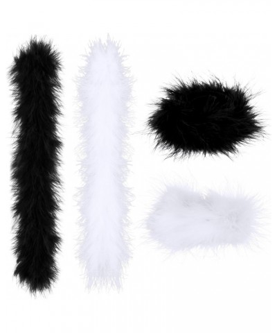 2 Pairs Feather Slap Bracelet Cuffs for Women Furry Slap on Wrist Bangle Fluffy Wristbands for Party Decoration (Black, White...