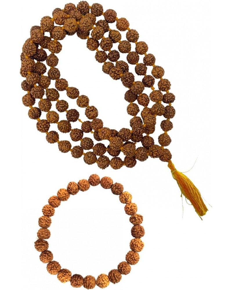 Rudraksha Stretchable Bracelet & Rudraksha Mala 108+1 Beads Necklace 5 mukhi Paanch mukhi 5 face, Prayer Beads, Wrist Mala Wr...