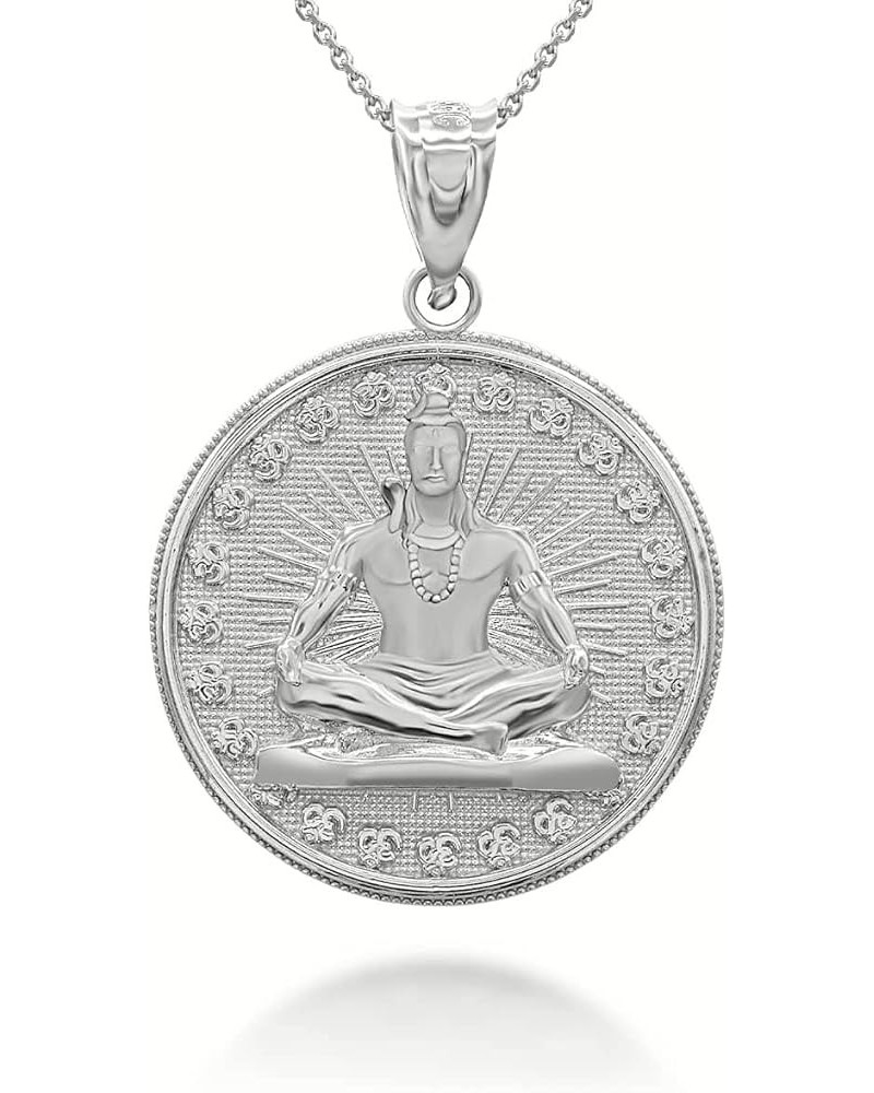 Silver Shiva 'Creator, Maintainer, Destroyer' Hindu God Lord Shiva Medallion Pendant Necklace with Rolo Chain and Pendant onl...