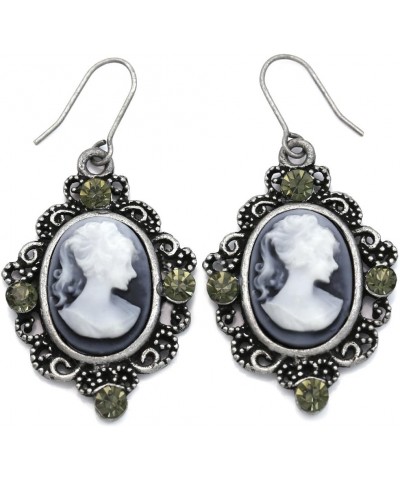 Grey Oval Lady Cameo Earrings Dangle Drop Style Rhinestones Fashion Jewelry $9.43 Earrings