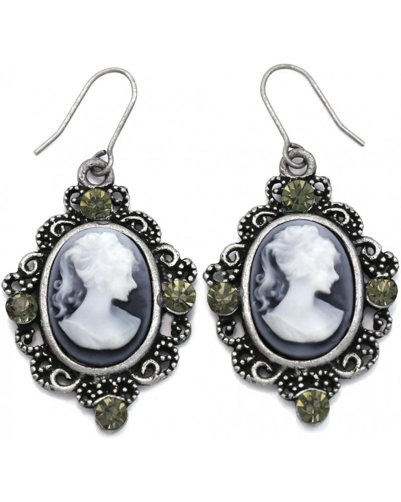 Grey Oval Lady Cameo Earrings Dangle Drop Style Rhinestones Fashion Jewelry $9.43 Earrings