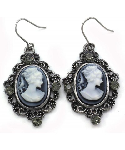 Grey Oval Lady Cameo Earrings Dangle Drop Style Rhinestones Fashion Jewelry $9.43 Earrings