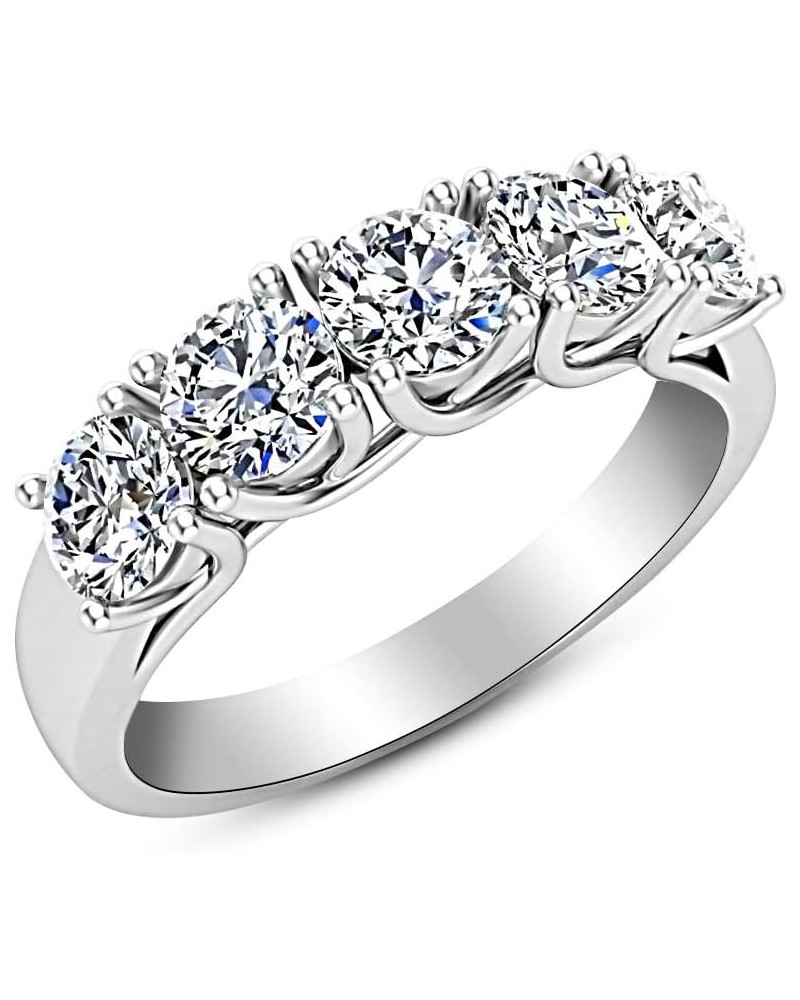 1 Carat (ctw) 14K White Gold Round Diamond Ladies 5 Five Stone Wedding Anniversary Stackable Ring Band Premium Collection Whi...